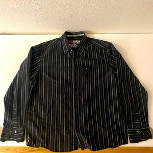 Quiksilver black with stripes button down shirt, size large